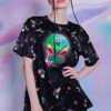 Alien 420 Oversized Tee Dress -Unique Clothing alien 420 tee close view