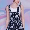 Black Alien Heads Shortalls -Unique Clothing black alien shortalls front view