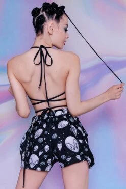 Black Alien Heads Triangle Top -Unique Clothing black alien triangle top back view