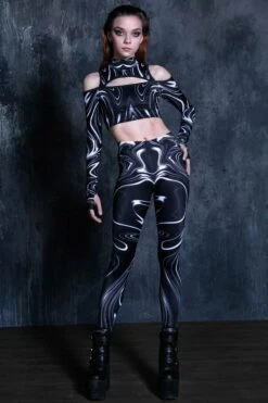 Black Marble Leggings 9 Black Marble Leggings -Unique Clothing black marble leggings front view