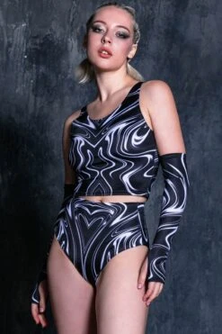 Black Marble Rave Shorts Set -Unique Clothing black marble rave shorts set front view