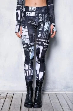 Black Newspaper Leggings Set -Unique Clothing black newspaper bottom