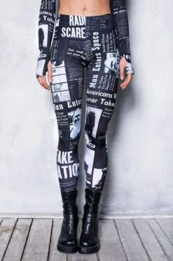 Black Newspaper Leggings