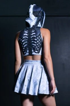 Black Skeleton Hooded Crop Top -Unique Clothing black skeleton hooded crop top back view