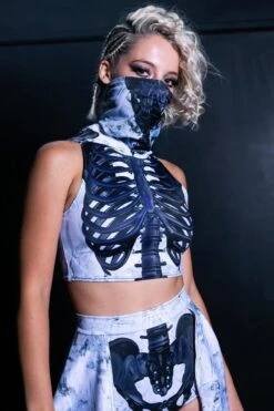 Black Skeleton Hooded Crop Top