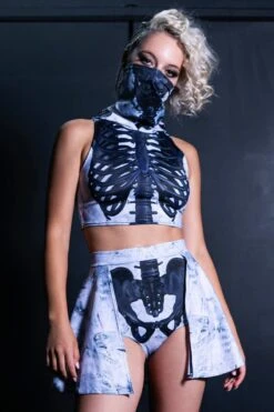 Black Skeleton 2 Piece Costume -Unique Clothing black skeleton matching set front view