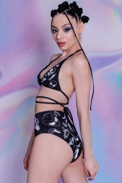 Black UFO Two Piece Rave Set 8 Black UFO Two Piece Rave Set -Unique Clothing black ufo booty shorts set back view