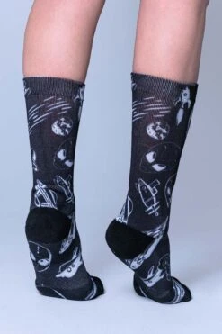Black UFO Crew Socks -Unique Clothing black ufo crew socks back view