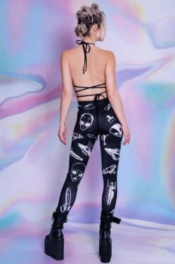 Black UFO Leggings -Unique Clothing black ufo leggings back view