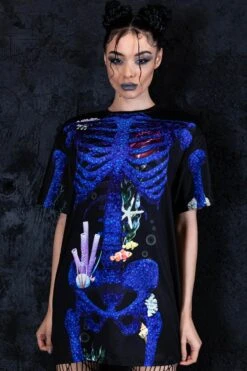 Blue Coral Skeleton Oversized Tee Dress 9 Blue Coral Skeleton Oversized Tee Dress -Unique Clothing blue coral skeleton oversized tee dress close view