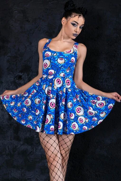 Blue Eyes Cream Skater Dress