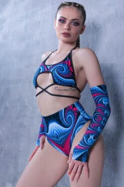 Blue Goddess Booty Shorts Set -Unique Clothing blue goddes rave shorts set side view