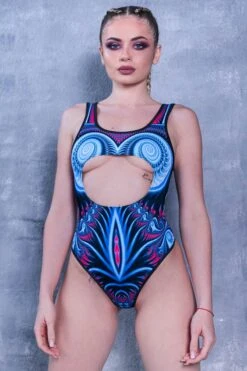 Blue Goddess Underboob Bodysuit -Unique Clothing blue goddess underboob bodysuit front view