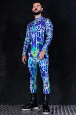 Blue Morph Men Costume -Unique Clothing blue morph men costume side view
