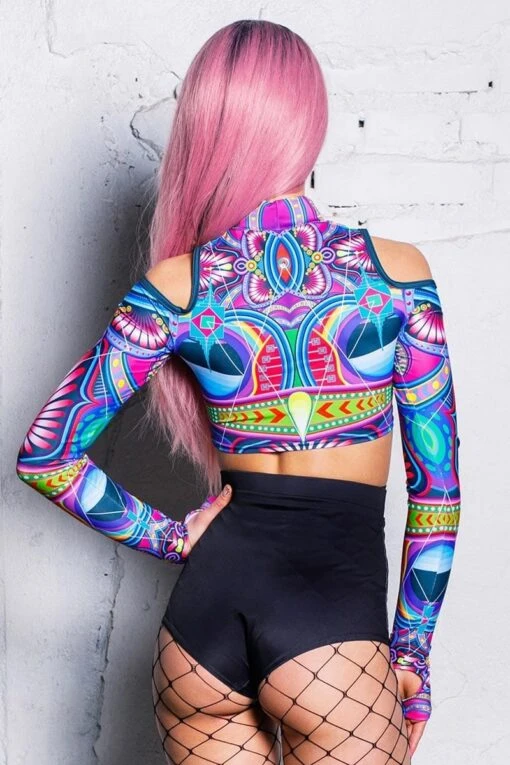 Psychedelic Cold Shoulder Crop Top