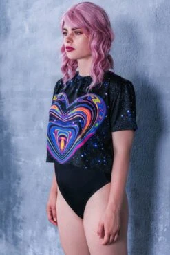 Cosmic Love Cropped Tee -Unique Clothing cosmic love cropped tee side view