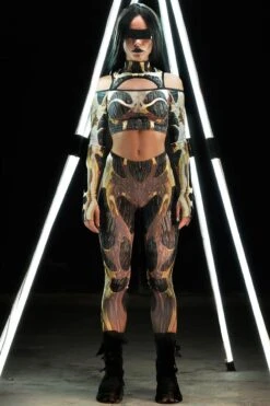 Golden Cyborg Leggings 8 Golden Cyborg Leggings -Unique Clothing cosplay leggings