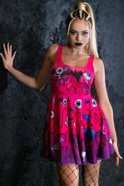 Creepy Candy Skater Dress -Unique Clothing creepy candy skater dress close view