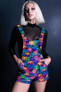 Creepy Pumpkin Shortalls -Unique Clothing creepy pumpkin shortails close view