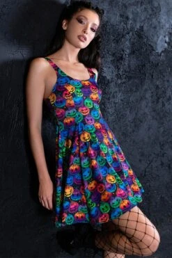 Creepy Pumpkin Skater Dress -Unique Clothing creepy pumpkin skater dress side view