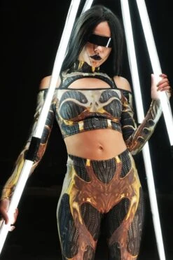 Golden Cyborg Cold Shoulder Crop Top -Unique Clothing crop top golden cyborg