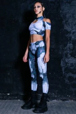 Cyber Soldier Cold Shoulder Crop Top -Unique Clothing cyber soldier cold shoulder crop top full view