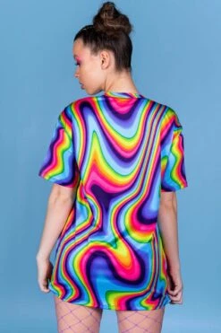 Dazzling Rainbow Oversized Tee Dress -Unique Clothing dazzling rainbow oversized tee dress back view