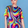 Dazzling Rainbow Oversized Tee Dress -Unique Clothing dazzling rainbow oversized tee dress close view