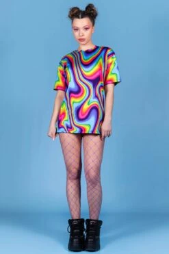 Dazzling Rainbow Oversized Tee Dress -Unique Clothing dazzling rainbow oversized tee dress front view