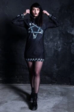 Bones Pentagram Hoodie Dress 8 Bones Pentagram Hoodie Dress -Unique Clothing devil bones pentagram hoodie