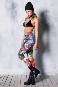Pop Art Leggings -Unique Clothing devil collage pop art leggings