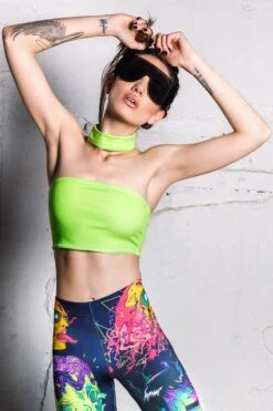 Electric Green Choker Boob Tube -Unique Clothing devil electric green choker tube top