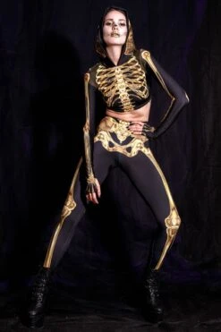 Gold Skeleton Hooded Top -Unique Clothing devil gold skeleton hooded top