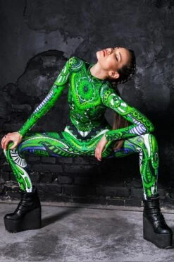 Green Biomechanical Catsuit -Unique Clothing devil green biomechanic catsuit