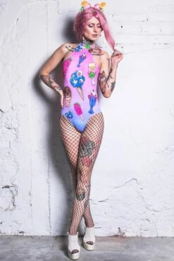 Horror Ice Cream Halter Neck Bodysuit -Unique Clothing devil horror ice cream bodysuit