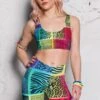 Rainbow Streaks Biker Shorts -Unique Clothing devil rainbow streaks biker shorts