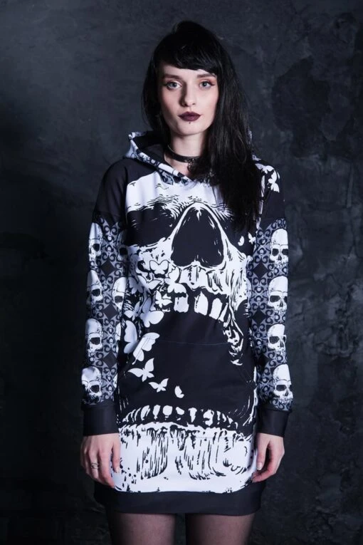 Skull With Butterflies Hoodie Dress