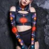 Space Invader Cold Shoulder Crop Top -Unique Clothing devil space invader cut out crop top