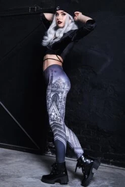 Cathedral Leggings -Unique Clothing devil walking cathedral leggings