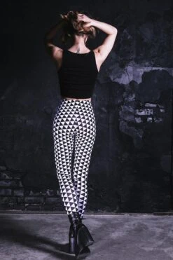 Checkered Triangle Leggings -Unique Clothing devil walking checkered triangle leggings