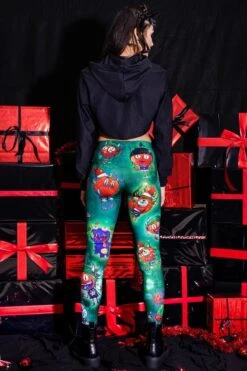 X-Mas Devil Green Leggings 9 X-Mas Devil Green Leggings -Unique Clothing devil walking christmas green leggings