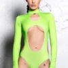 Neon Green Long Sleeve Bodysuit -Unique Clothing devil walking electric green long sleeve bodysuit