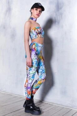 Fake Leggings -Unique Clothing devil walking fake high waisted leggings