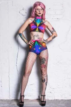 Fractal Collision Halter Neck Top -Unique Clothing devil walking fractal collision halter neck top