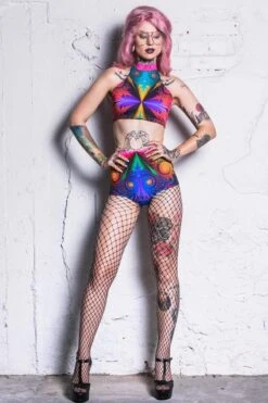 Fractal Collision High Waisted Shorts 9 Fractal Collision High Waisted Shorts -Unique Clothing devil walking fractal collision high waisted shorts