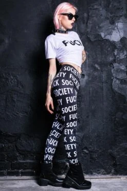 Fuck Society Leggings -Unique Clothing devil walking fuck society leggings