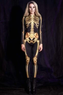 Gold Skeleton Costume -Unique Clothing devil walking gold skeleton costume