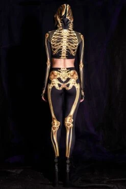 Golden Skeleton Leggings -Unique Clothing devil walking gold skeleton leggings