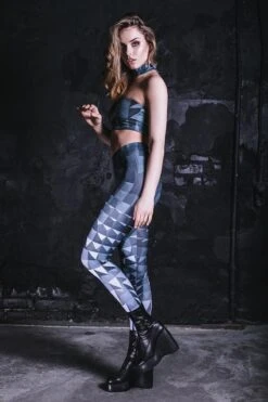 Grey Metal Leggings -Unique Clothing devil walking grey metal leggings