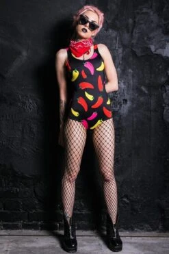 Hot Chili Peppers One Piece Swimsuit -Unique Clothing devil walking hot chilli peppers one piece swimsuit